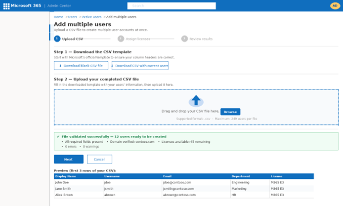 Bulk User Creation via CSV in Microsoft 365 Bulk User Creation via CSV in Microsoft 365